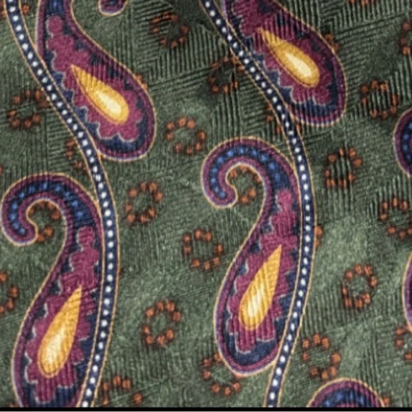 Bill Blass Black Label Green Paisley Necktie 100% Silk - Picture 9 of 10